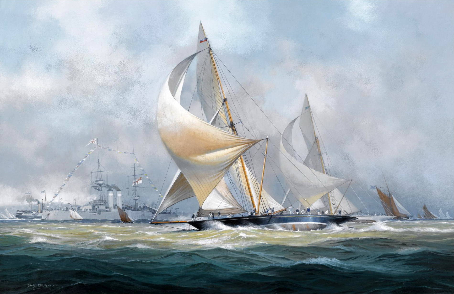 Британия и Белый Хизер в 1905 году с гвардейским кораблем Dominion Дэвид Брекман