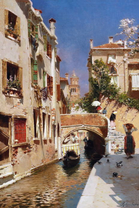 Венецианский канал с колокольней на заднем плане. Вид 1 / Рубенс Санторо - Rubens Santoro