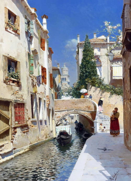 Венецианский канал с колокольней на заднем плане. Вид 2 / Рубенс Санторо - Rubens Santoro