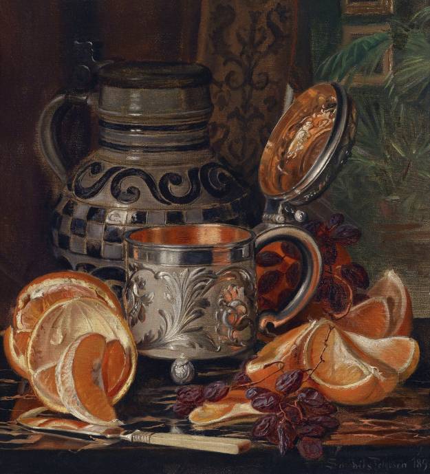 Натюрморт с апельсинами и посудой / Софус Петерсен - Sophus Petersen