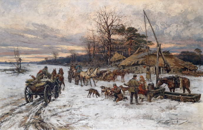 Зимний деревенский пейзаж. 1893 г. / Тадеуш Рыбковский - Tadeusz Rybkowski