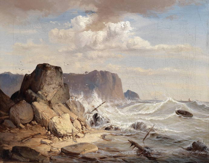 Каменистый берег в шторм / Чарльз Хогуэт - Charles Hoguet