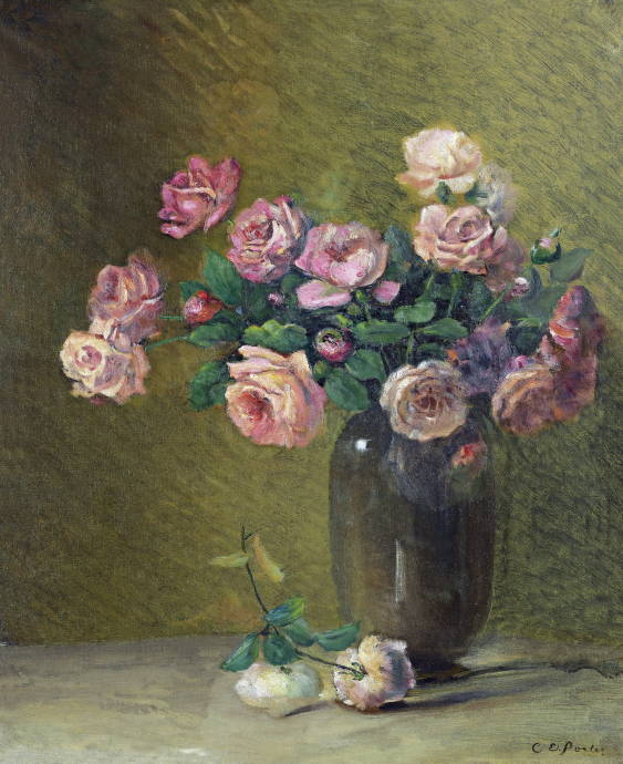 Розовые розы на столе / Чарльз Этан Портер - Charles Ethan Porter