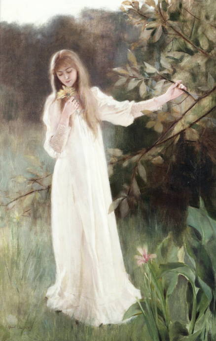 Девушка с цветком / Альберт Линч - Albert Lynch