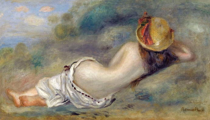 Девушка в шляпе, лежащая на боку / Пьер Огюст Ренуар - Pierre Auguste Renoir