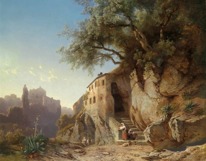 Итальянский пейзаж с пастухами. 1864 г. / Йохан Корнелис Мали - Johann Cornelis Mali