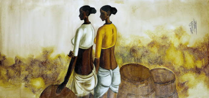Две девушки с корзинами. 1982 г. / Прабха Б. - Prabha B