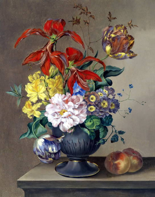 Букет из цветов с персиками. (19 век) / Работа неизвестного автора 998