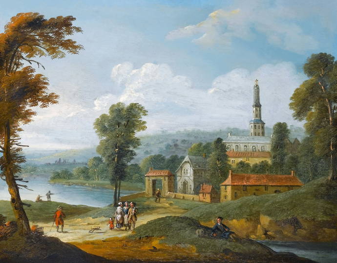 Загородный пейзай с людьми на реке. (18 век) / Работа неизвестного автора 998
