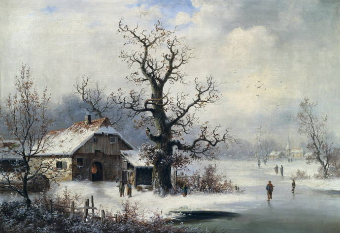 Зимний пейзаж с катающимися на льду. (19 век) / Работа неизвестного автора 998