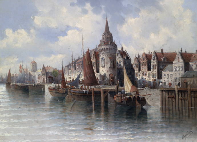 Вид на городскую гавань / Август фон Сиген - August von Siegen