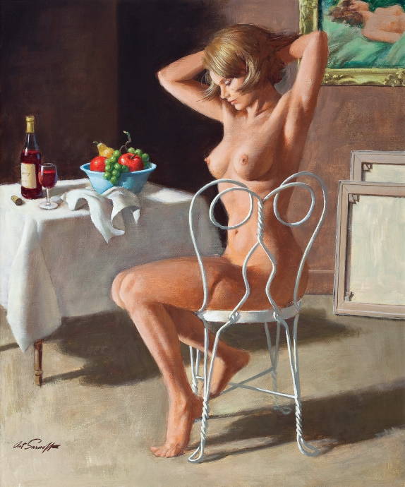 Девушка на стуле возле стола с фруктами / Артур Сарон Сарнофф - Arthur Saron Sarnoff