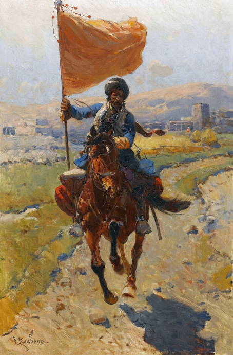 Киргизский всадник с флагом / Рубо Франц Алексеевич - Franz Roubaud