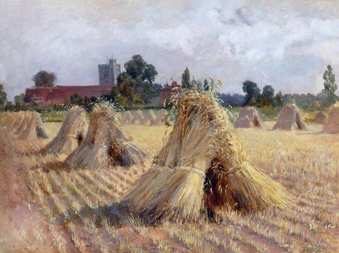 Сноп пшеницы на фоне церкви / Хейвуд Харди - Heywood Hardy