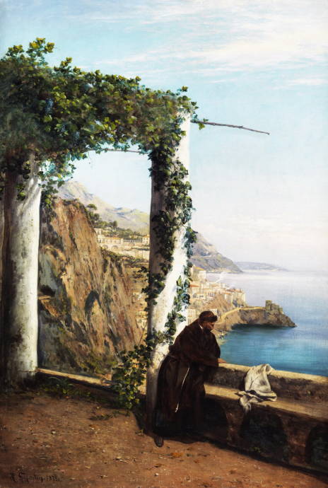 Монах в беседке на побережье Амалфи / Генрих Гогартен - Heinrich Gogarten