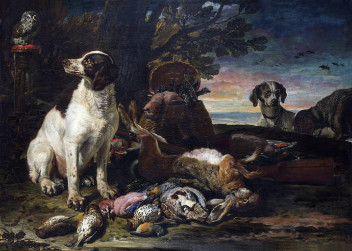 Натюрморт с охотничьими собаками и добычей / Дэвид де Конинк - David de Coninck