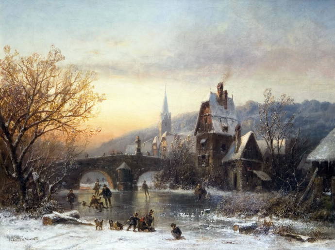 Зимний пейзаж у моста / Адольф Стейдман - Adolf Stademann