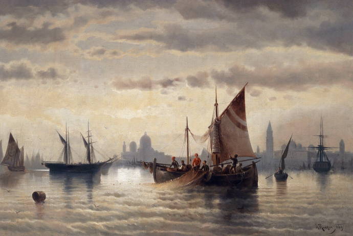 Парусники в Венеции. 1869 г. / Альберт Ригер - Albert Rieger
