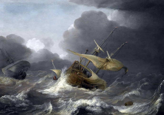 Датский корабль в ураганный ветер / Ян Порцеллис - Jan Porcellis