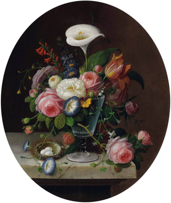 Натюрморт из цветов в стеклянной вазе / Северин Розен  - Severin Roesen