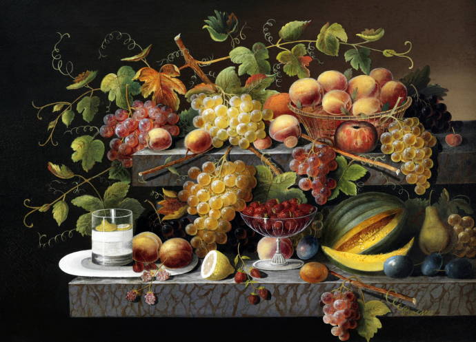 Натюрморт с фруктами и стаканом воды / Северин Розен  - Severin Roesen