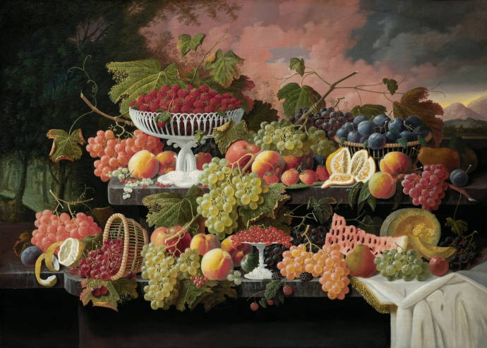 Натюрморт с фруктами на фоне заката / Северин Розен  - Severin Roesen