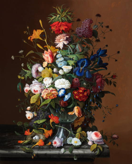 Натюрморт с цветами и птичьим гнездом / Северин Розен  - Severin Roesen