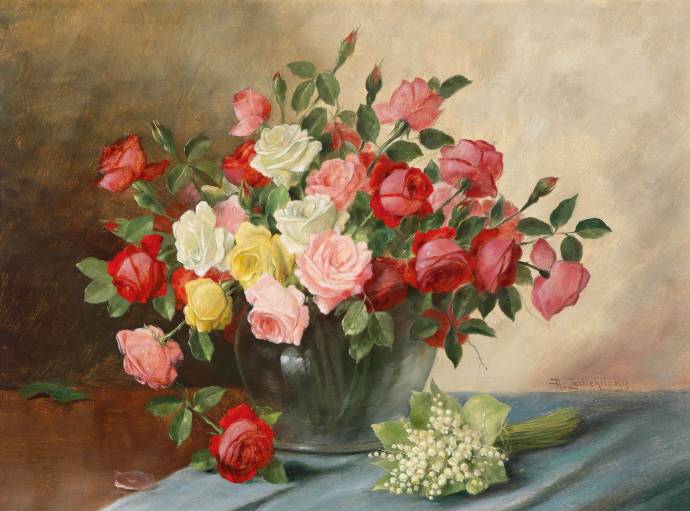 Большая ваза с розами / Алуа (Алоис) Забелики - Alois Zabelicky