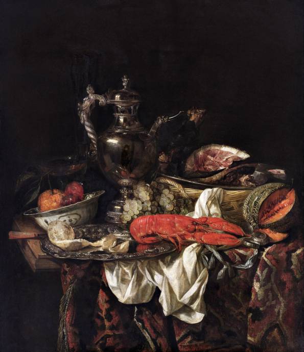 Натюрморт с серебрянным чайником и лакомствами / Абрам ван Бейерен - Abraham van Beyeren