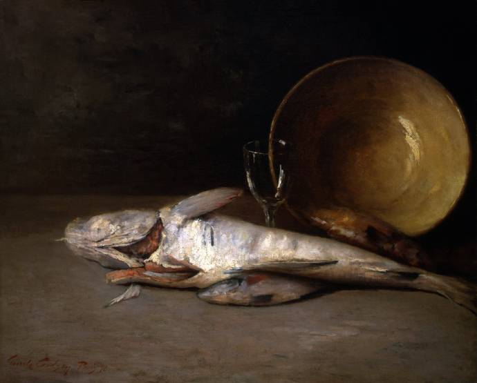 Рыба, стакан и медная тарелка / Эмиль Карлсен - Emil Carlsen