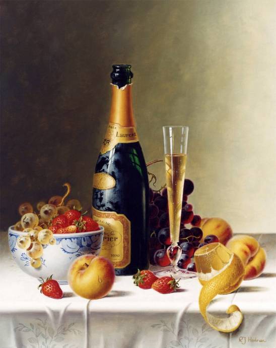 Натюрморт с бутылкой шампанского и фруктами / Рой Ходриен - Roy Hodrien