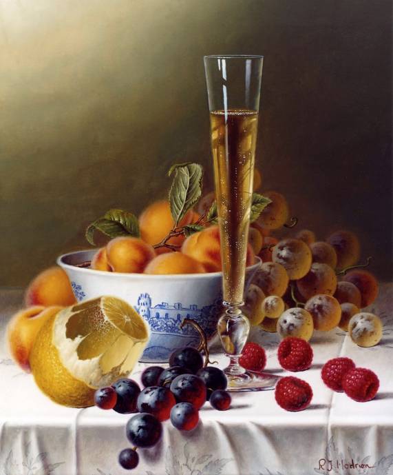 Натюрморт с шампанским и фруктами / Рой Ходриен - Roy Hodrien