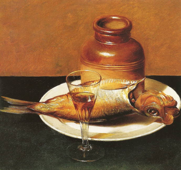 Натюрморт с горшком, рыбой и рюмкой / Рафаэль Пиил - Raphaelle Peale