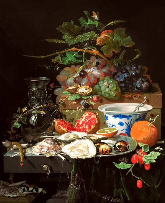 Роскошный натюрморт с едой, вазой  и горшком / Абрам Миньон - Abraham Mignon or Minjon