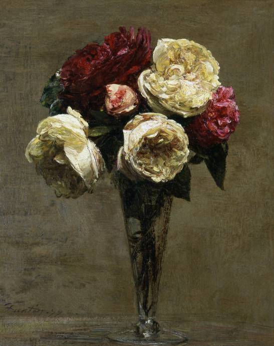Розы в стеклянной вазе / Анри Фантен Латур - Henri Fantin Latour