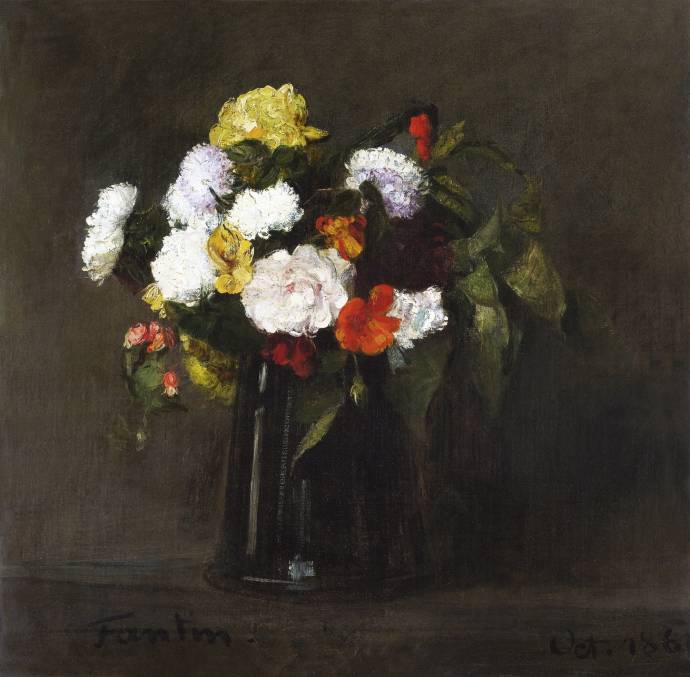 Цветы в стеклянном графине / Анри Фантен Латур - Henri Fantin Latour