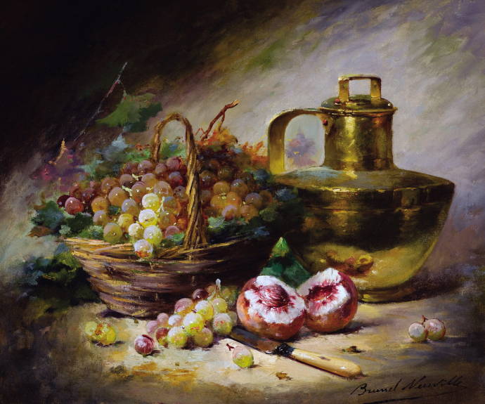 Натюрморт с виноградом и персиками / Альфред Артур Брюнел де Нёвий - 