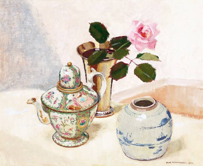Ваза, чайник и роза / Олле Хьёртцберг - Olle Hjortzberg