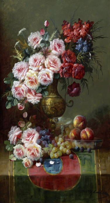 Натюрморт из цветов, винограда и персиков / Макс Альберт Карлье - 