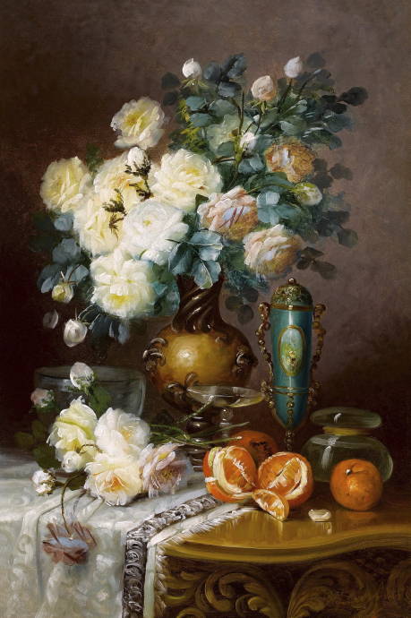 Натюрморт с апельсинами и розами / Макс Альберт Карлье - 