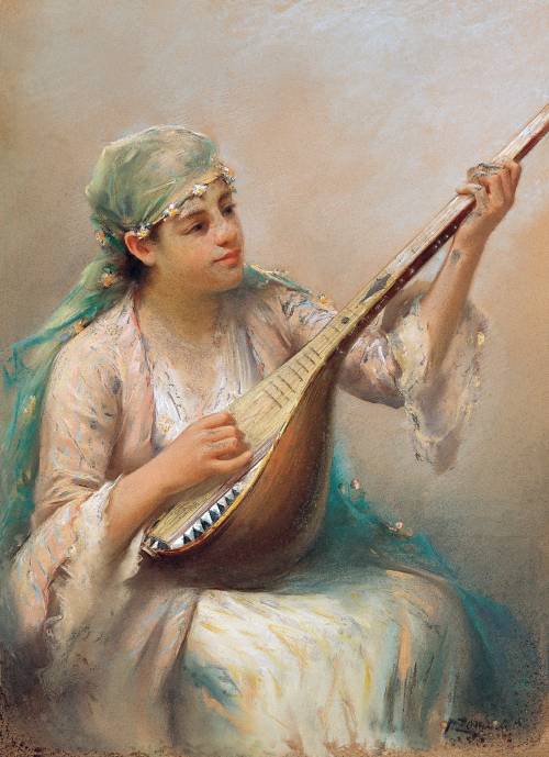 Женщина, играющая на струнном инструменте / Фаусто Зонаро - Fausto Zonaro