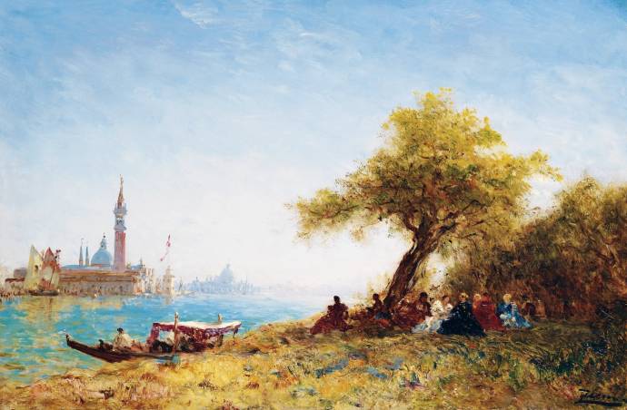 Отдых под деревьями рядом с Венецианской гладью / Феликс Зим - Felix Ziem