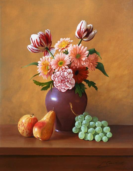 Глинянный горшок с цветами и фрукты / Филип Джеррард - Philip Gerrard