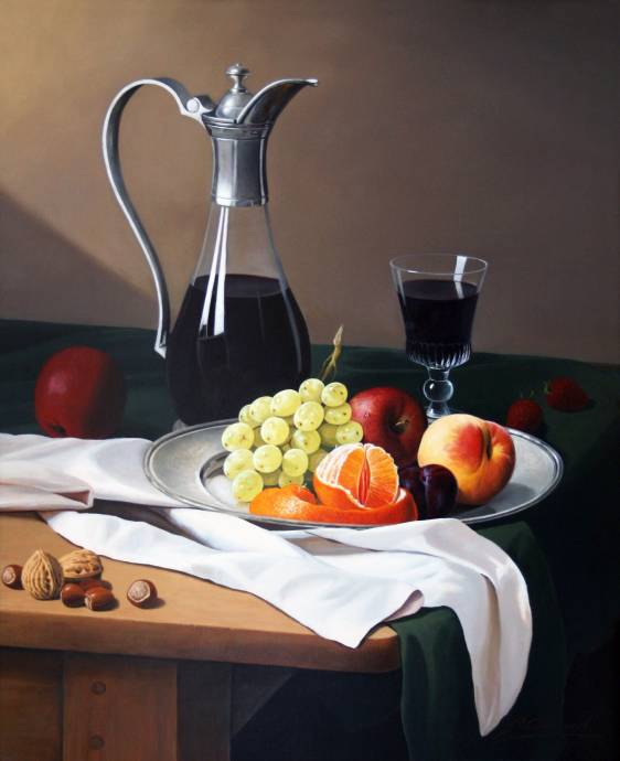 Натюрморт с кувшином и тарелкой с фруктами / Филип Джеррард - Philip Gerrard