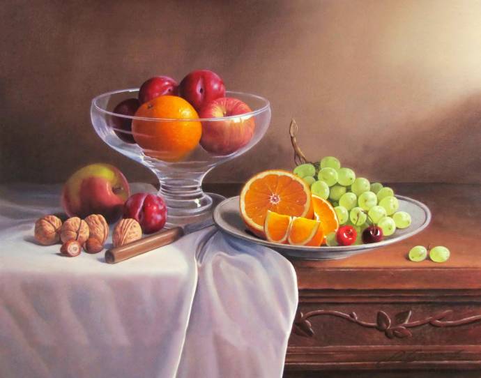 Натюрмортс фруктами на отдернутой скатерти / Филип Джеррард - Philip Gerrard