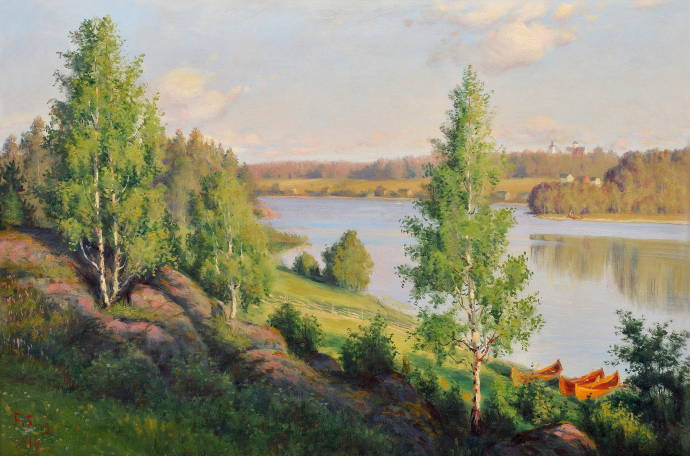 Пейзаж с озером и лодками. 1911 г. / Феликс Франг-Пахлама - Felix Frang