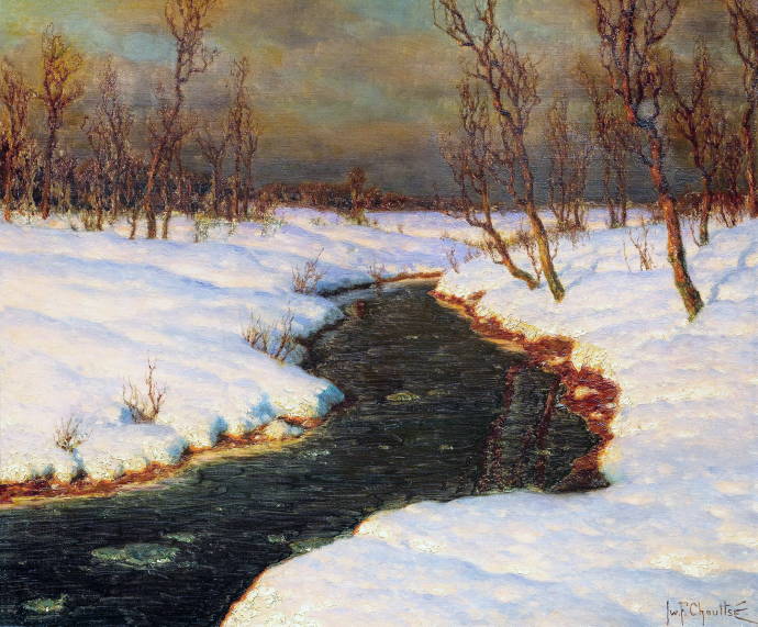 Снежный пейзаж с рекой на закате / Шультце Иван Фёдорович - Choultse Ivan Fedorovich