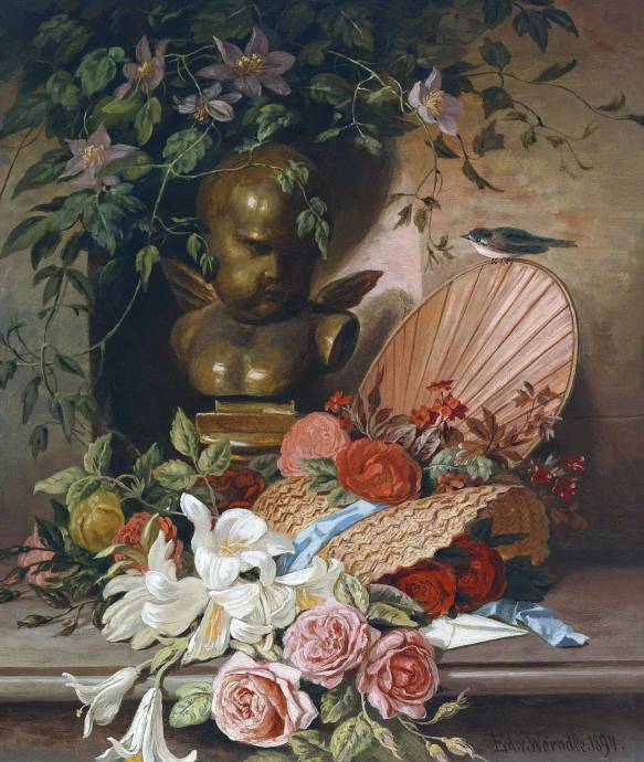 Натюрморт с цветами и барельефом / Эдмунд фон Вёрндл - Edmund von Worndle