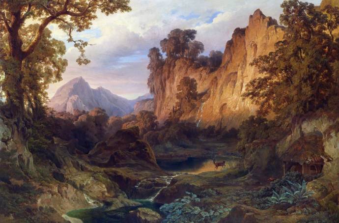 Романтический пейзаж на закате. 1859 г. / Эдмунд фон Вёрндл - Edmund von Worndle