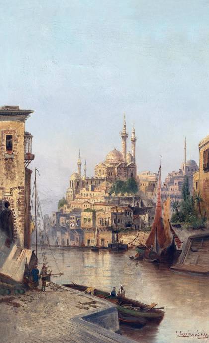 Район Стамбула с видом на мечеть. 1899 г. / Карл Кауфманн - 